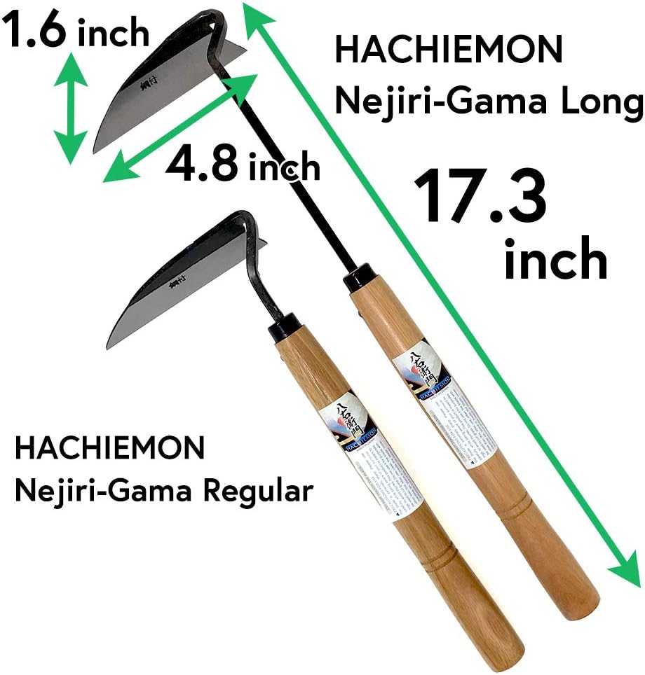 HACHIEMON Japanese Weeding Tool Very Sharp Edge Nejiri-Gama Long Type - Made in Japan