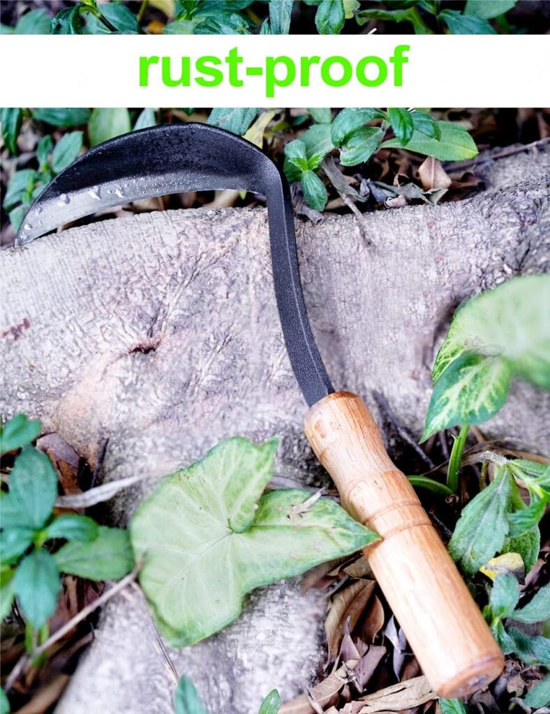 Japanese Weeding Sickle Hoe, 11 Gardening Hand Weeder Nejiri Kama Blade Tool Digging and Cutting Weed Remover, High-Carbon Steel One-Piece Molding with Hard Wood Handle, Very Sharp Edge Quick Work