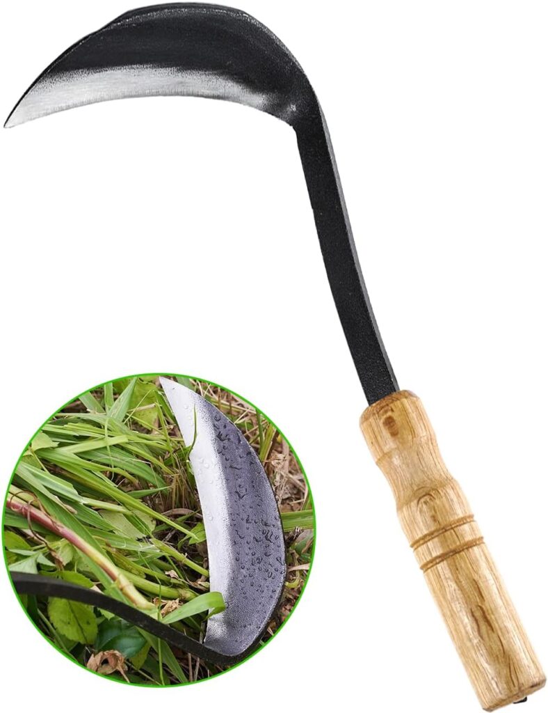 Japanese Weeding Sickle Hoe, 11 Gardening Hand Weeder Nejiri Kama Blade Tool Digging and Cutting Weed Remover, High-Carbon Steel One-Piece Molding with Hard Wood Handle, Very Sharp Edge Quick Work