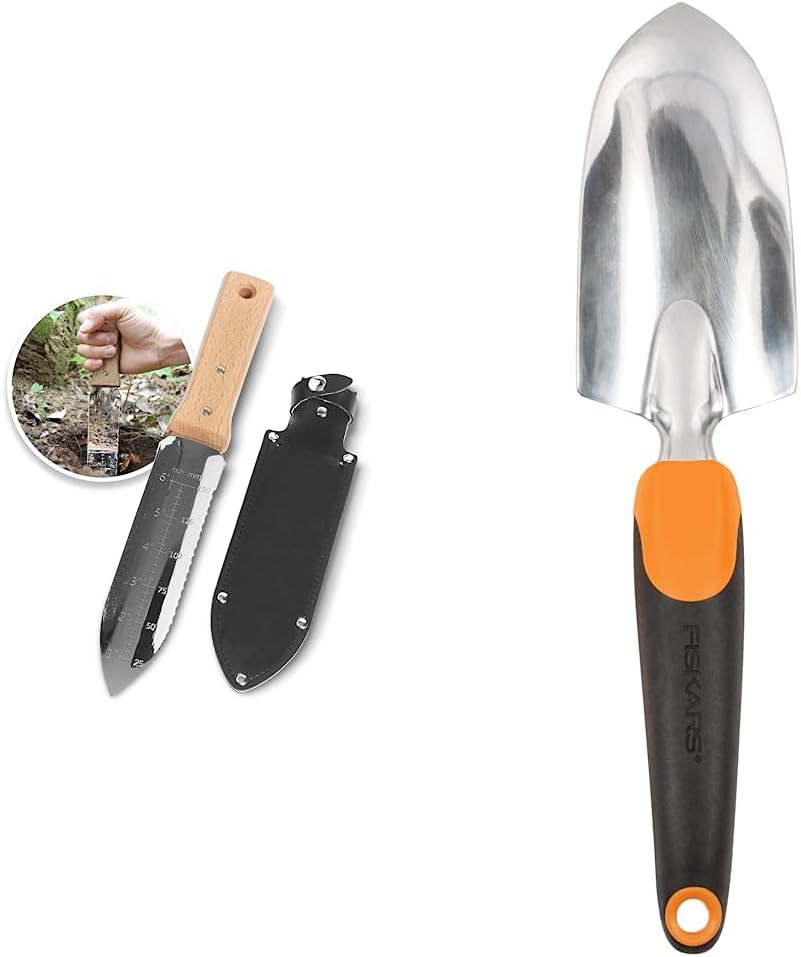 Nisaku NJP650 The Original Hori Hori Namibagata Japanese Stainless Steel Weeding Knife  Fiskars Ergo Gardening Hand Trowel - Ergonomic Handle Design with Hang Hole Heavy Duty Garden Tool for Digging