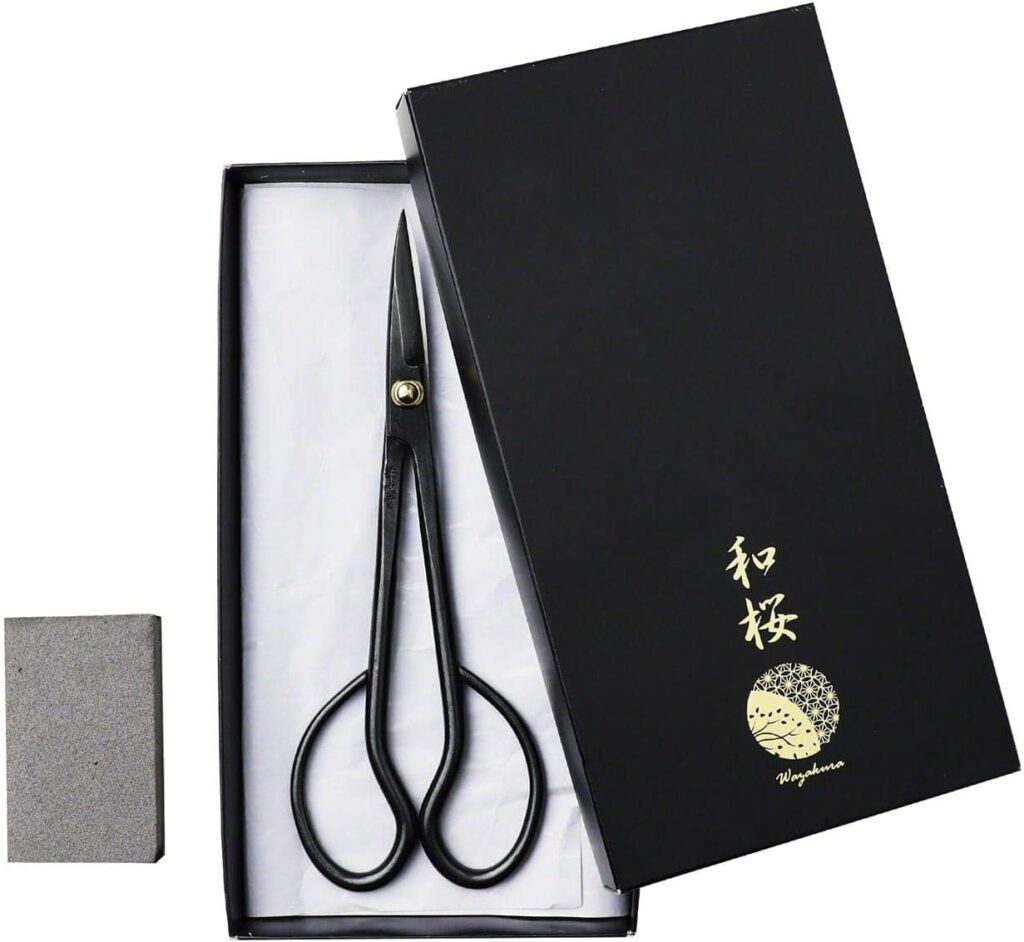 Wazakura Japanese Bonsai Trimming Care Kit Made in Japan, Hanafubuki Satsuki Bonsai Scissors 7inch(180mm) + Sap Rust Eraser Gift Box Set