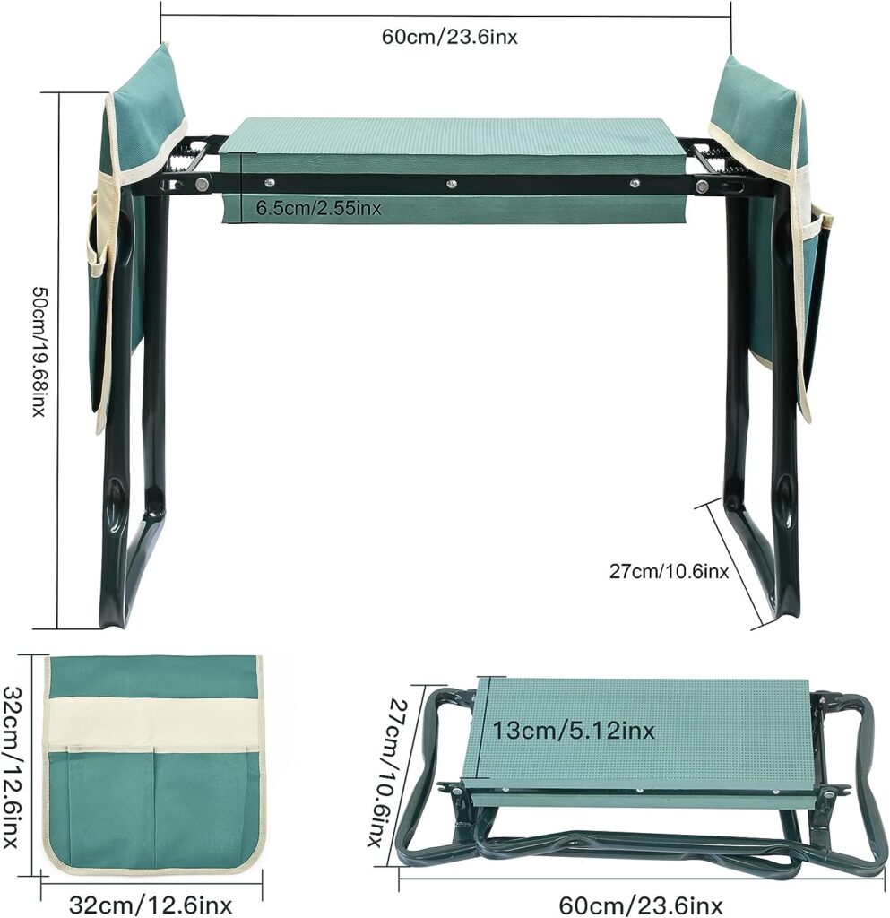 BRTON Garden Kneeler and Seat with Tool Pouch, Portable Folding Garden Stool, Heavy Duty Gardening Kneeling Bench, Prevent Knee  Back Pain, Thicken EVA Foam Kneeling Pad for Gardening Lovers