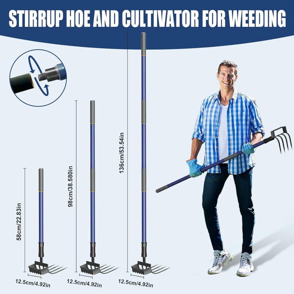 Garden Hula Hoe and Cultivator,2-in-1 Stirrup Hoe Garden Tool for Weeding,Long Handle Hula Hoe for Garden,Lawn,Vegetable Garden Loose Soil,Weeding and Planting(Hand Plow Hoe) (1 Pack)