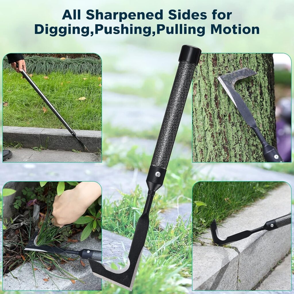 Lilyvane Crack Weeder, Manual Crevice Weeding Tool Weed Puller with Adjustable Handle for Sidewalk Paver Deck Boards, 14.5 or 29” Long Steel Crack Weeder Crevice Weeding Tool with Metal Handle