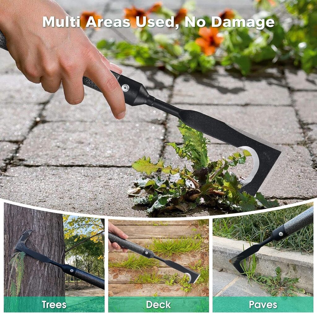 Lilyvane Crack Weeder, Manual Crevice Weeding Tool Weed Puller with Adjustable Handle for Sidewalk Paver Deck Boards, 14.5 or 29” Long Steel Crack Weeder Crevice Weeding Tool with Metal Handle