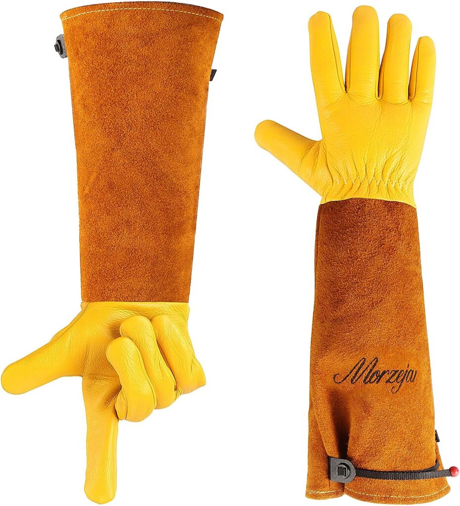 Long Gardening Gloves Gifts for Men/Women - Puncture Proof Gloves for Rose Pruning  Cactus Trimming, Leather Gauntlet Gloves Long Thorn Proof Gardening Glove Adjustable Cuff Gardening Gloves