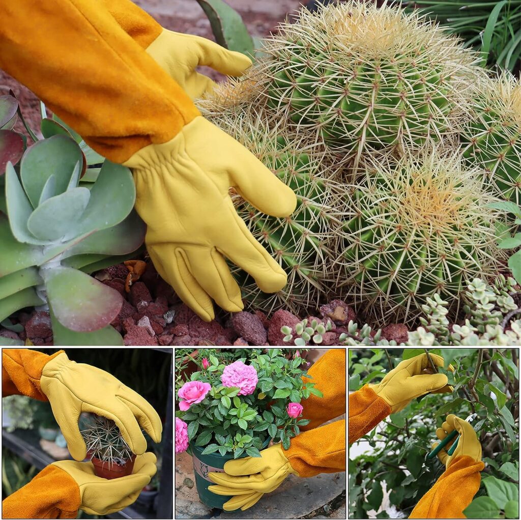 Long Gardening Gloves Gifts for Men/Women - Puncture Proof Gloves for Rose Pruning  Cactus Trimming, Leather Gauntlet Gloves Long Thorn Proof Gardening Glove Adjustable Cuff Gardening Gloves