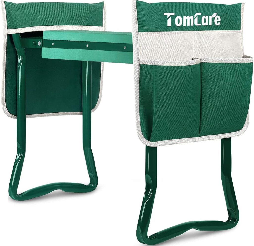 TomCare Upgraded Garden Kneeler Seat Widen Soft Kneeling Pad Garden Tools Stools Garden Bench with 2 Large Tool Pouches Outdoor Foldable Sturdy Gardening Tools for Gardeners, Green