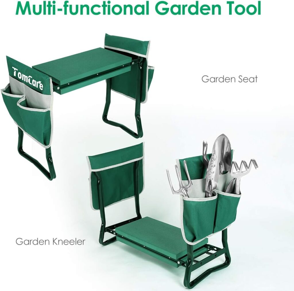 TomCare Upgraded Garden Kneeler Seat Widen Soft Kneeling Pad Garden Tools Stools Garden Bench with 2 Large Tool Pouches Outdoor Foldable Sturdy Gardening Tools for Gardeners, Green