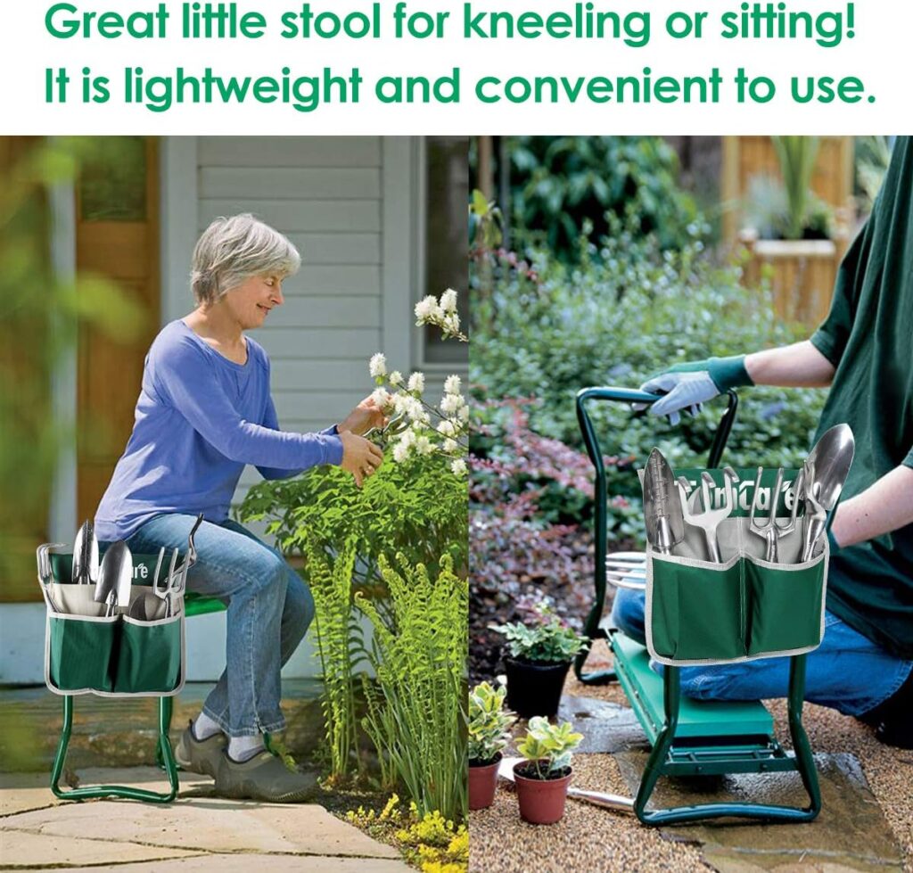 TomCare Upgraded Garden Kneeler Seat Widen Soft Kneeling Pad Garden Tools Stools Garden Bench with 2 Large Tool Pouches Outdoor Foldable Sturdy Gardening Tools for Gardeners, Green