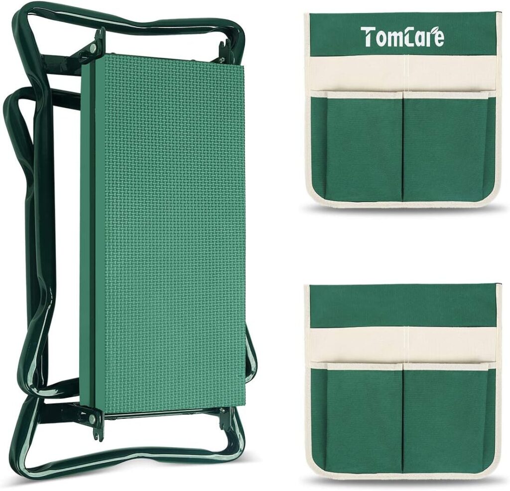 TomCare Upgraded Garden Kneeler Seat Widen Soft Kneeling Pad Garden Tools Stools Garden Bench with 2 Large Tool Pouches Outdoor Foldable Sturdy Gardening Tools for Gardeners, Green