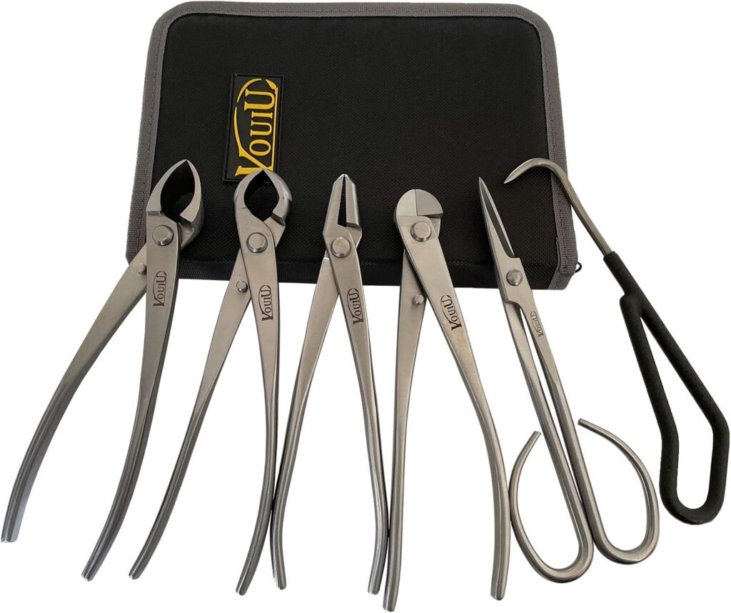 vouiu 6-Piece Bonsai Tool Set,Concave Cutter,Knob Cutter,Jin Pliers,Wire Cutter,Bonsai Scissors, Bonsai Root Hook