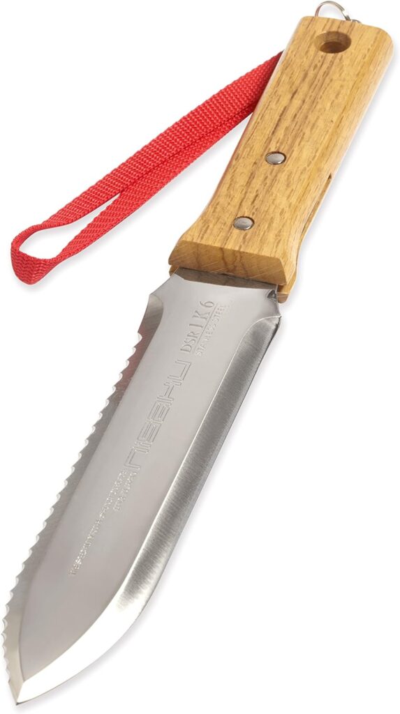 Nisaku NJP651 Hori Weeding  Digging Knife-Hardened HRC58 Edition, Authentic Tomita (Est. 1960) Japanese Stainless Steel, 7.25 Blade, Wood Handle, w/Premium Leather Sheath