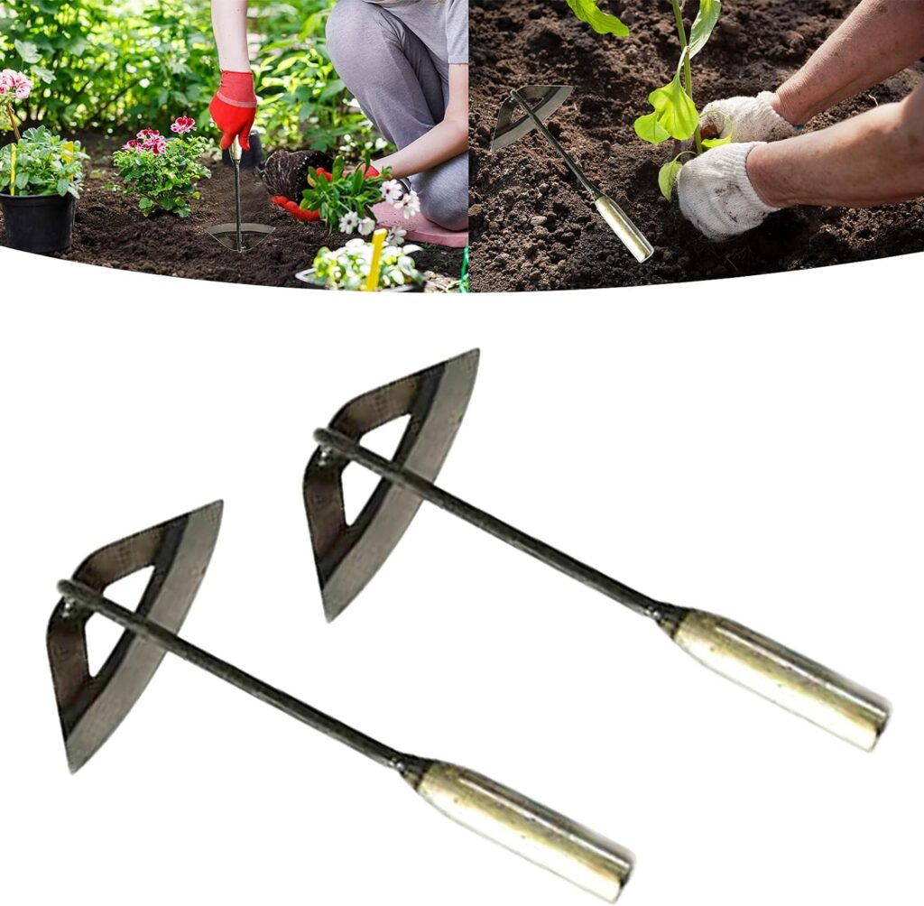 2PCS All-Steel Hardened Hollow Hoe,Durable Garden Weed Puller,Sharp Weed Removal Tool Gardening Edger Weeder Hand Shovel Edge Tool for Garden Weeding Rake Planting Hand Tools Loosening Soil