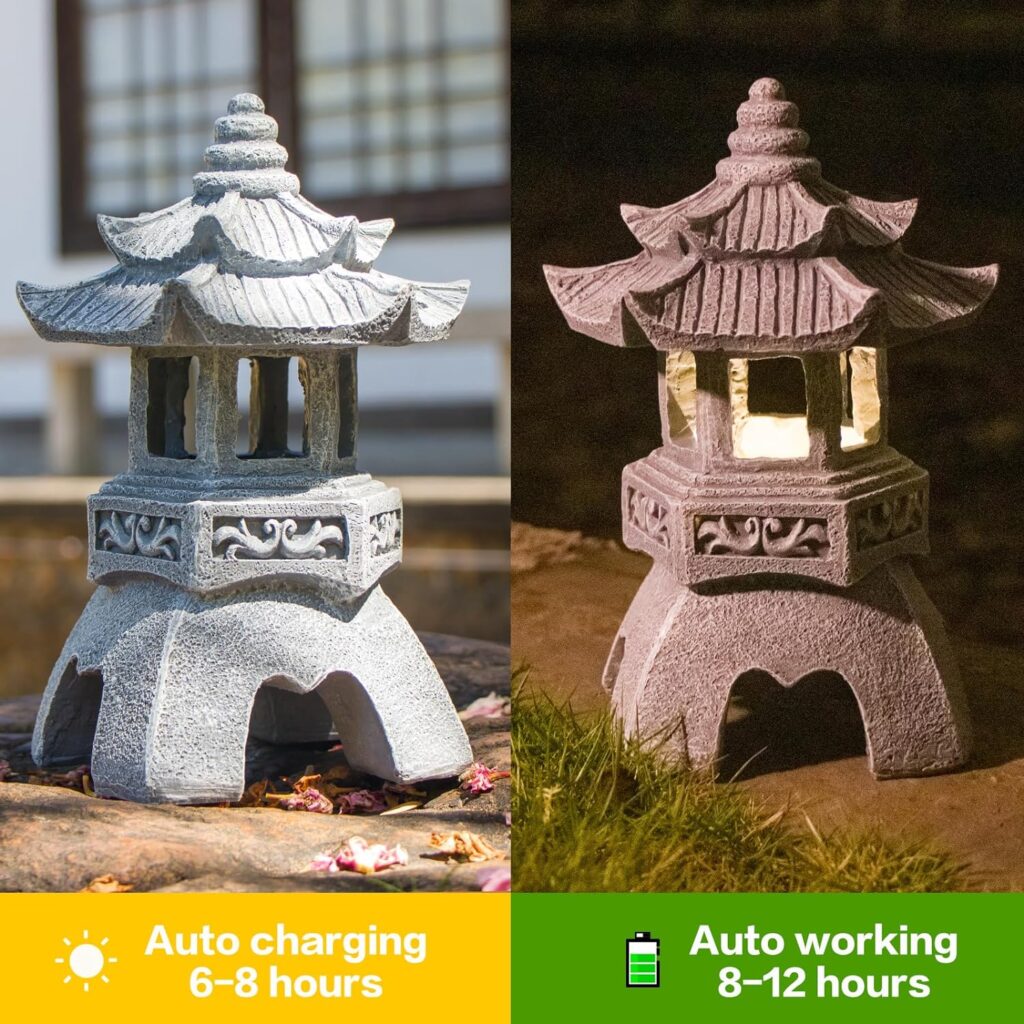 DIBIEECN Japanese Garden Decor Pagoda Garden Statues, Solar Patio Outdoor Lights, Yard Art Sculptures, Zen Landscape Lighting, Asian Decor for Backyard, Gifts for Women Mom