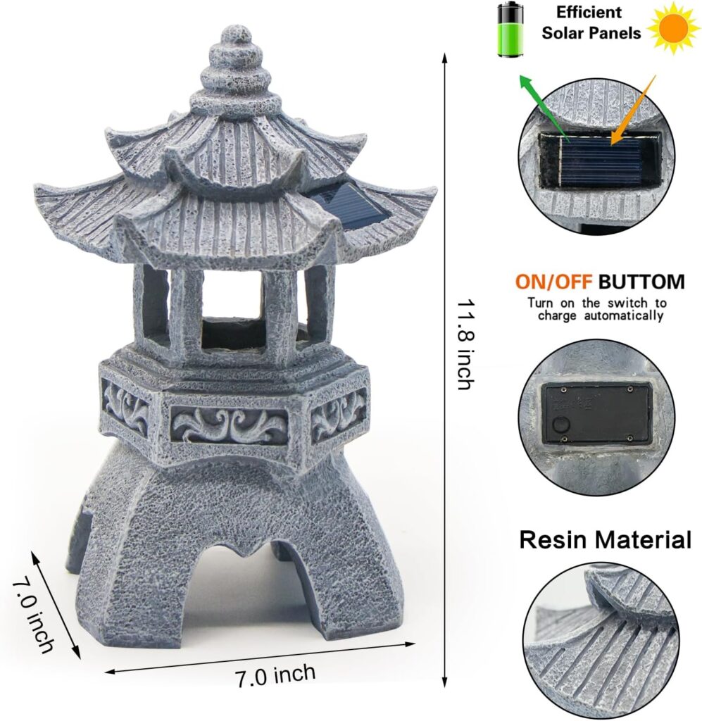 DIBIEECN Japanese Garden Decor Pagoda Garden Statues, Solar Patio Outdoor Lights, Yard Art Sculptures, Zen Landscape Lighting, Asian Decor for Backyard, Gifts for Women Mom