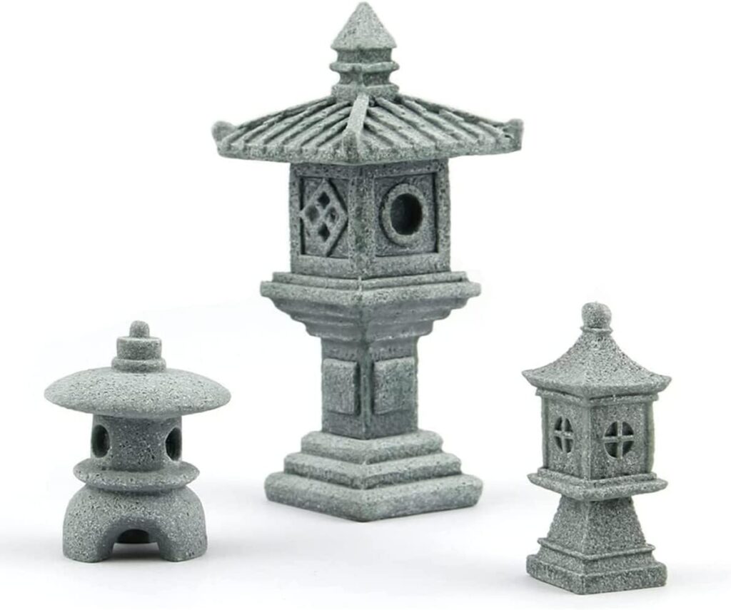3 PCS Miniature Figurines Stone Pagoda Lantern Garden Statues Tiny Home Kit Meditation Accessories for Zen Garden Home Decor Yard Decorations Outdoor Statues Asian Garden Decor Japanese Gifts (2)