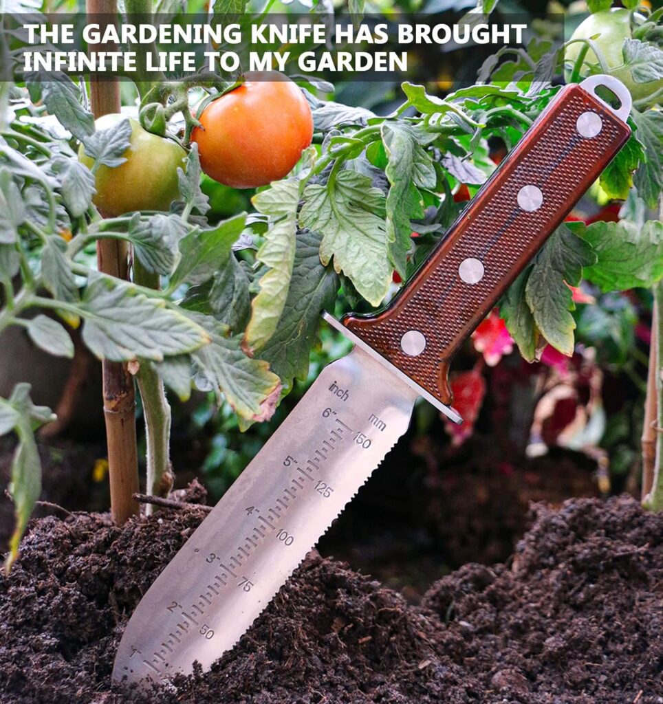 AKAKD Gardening Hori Hori Garden Knife - Gardening Knife,Soil Knife, Serrated Side Weeding Knife,Digging Knife,Garden Knives With Sheath,Full Tang Hori Hori Knife