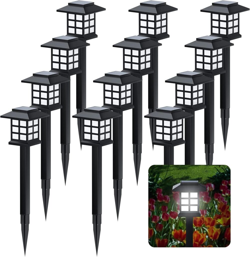 Beassla Solar Garden Outdoor Lights 12 Pack, 12 Hrs Long-Lasting Waterproof Pathway Lights Solar Powered Auto On/Off, Decorative for Landscape Walkway Driveway Patio Yard  Lawn