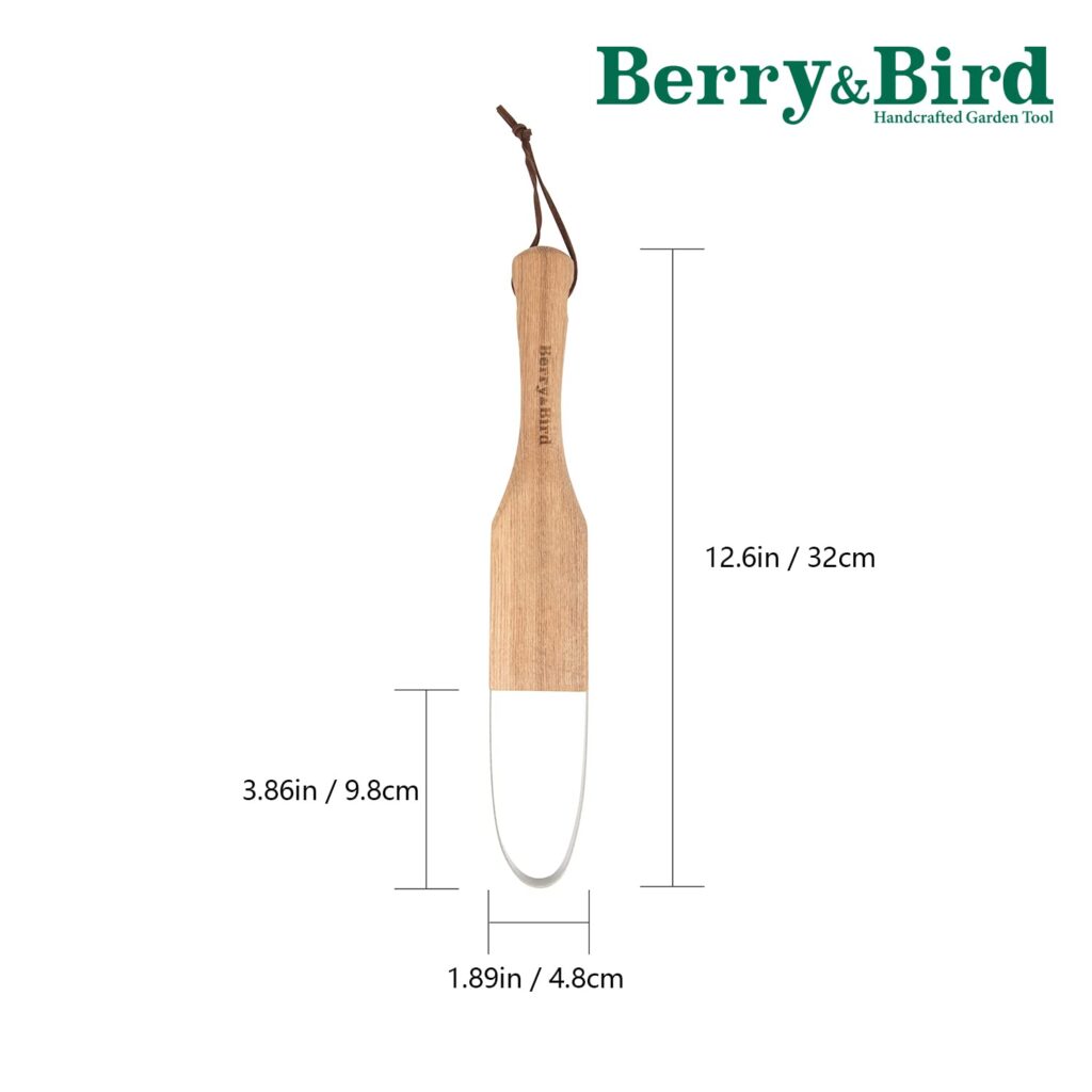 BerryBird Japanese Weeder-Scraper-Hoe, 12.67-Inch Gardening Sickle Hoe, Stainless Steel Bent Angle Weeding Sickle, Weeder Hoe with Ergonomic Ash Wood Handle for Weeding, Soil loosening, Digging