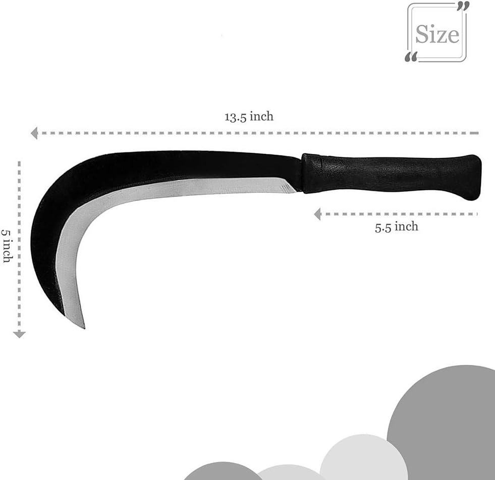 Billhook Sickle Machete Knife Brush Clearing Sickle Machete with Carbon Steel Blade Sickle Knife Billhook Machete Sickle for Grass, Harvest, Weeding Sickle Machete Billhook