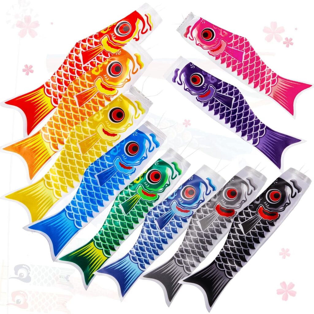 Boao 10 Pieces Japanese Carp Windsock Fish Flag Kite 15.7 Inch Japanese Hanging Windsocks for Garden Backyard Home Outdoor Sushi Bar Restaurant Decoration, 10 Colors