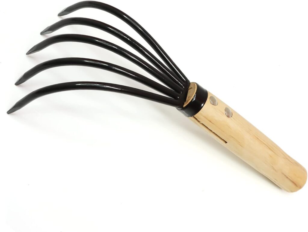 Elegital Kana Hoe 217 Japanese Garden Tool - Hand Hoe/Sickle is Perfect for Weeding and Cultivating. The Blade Edge is Very Sharp,Beige-claw rake