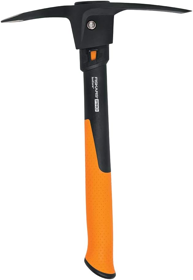 Fiskars Pro IsoCore Pick/Mattock - 1.5 lb Pick with Shock Controlled Handle - Building and Fixing Tools - Orange/Black