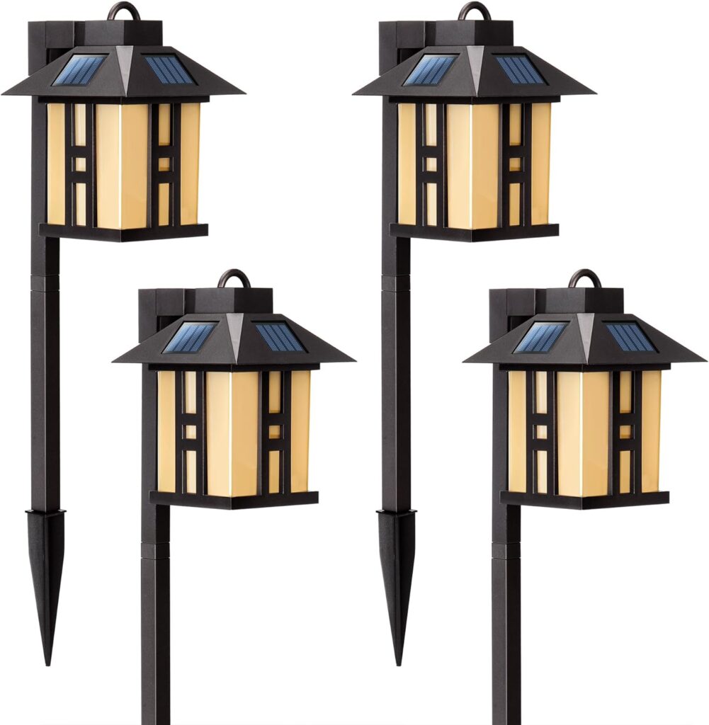 GIGALUMI Japanese Decor Lights, Solar Pathway Lights, Solar Lights for Outside/Lawn/Patio/Yard/Pathway/Walkway/Driveway Decoration 4 Pack