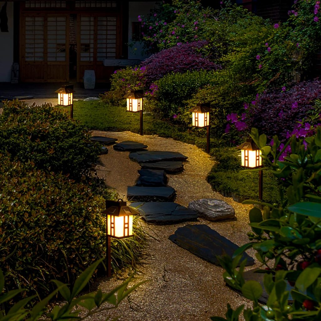 GIGALUMI Japanese Decor Lights, Solar Pathway Lights, Solar Lights for Outside/Lawn/Patio/Yard/Pathway/Walkway/Driveway Decoration 4 Pack