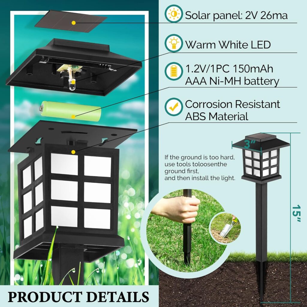 GIGALUMI Solar Outdoor Lights，8 Pack LED Solar Lights Outdoor Waterproof, Solar Walkway Lights Maintain 10 Hours of Lighting for Your Garden, Landscape, Path, Yard, Patio, Driveway