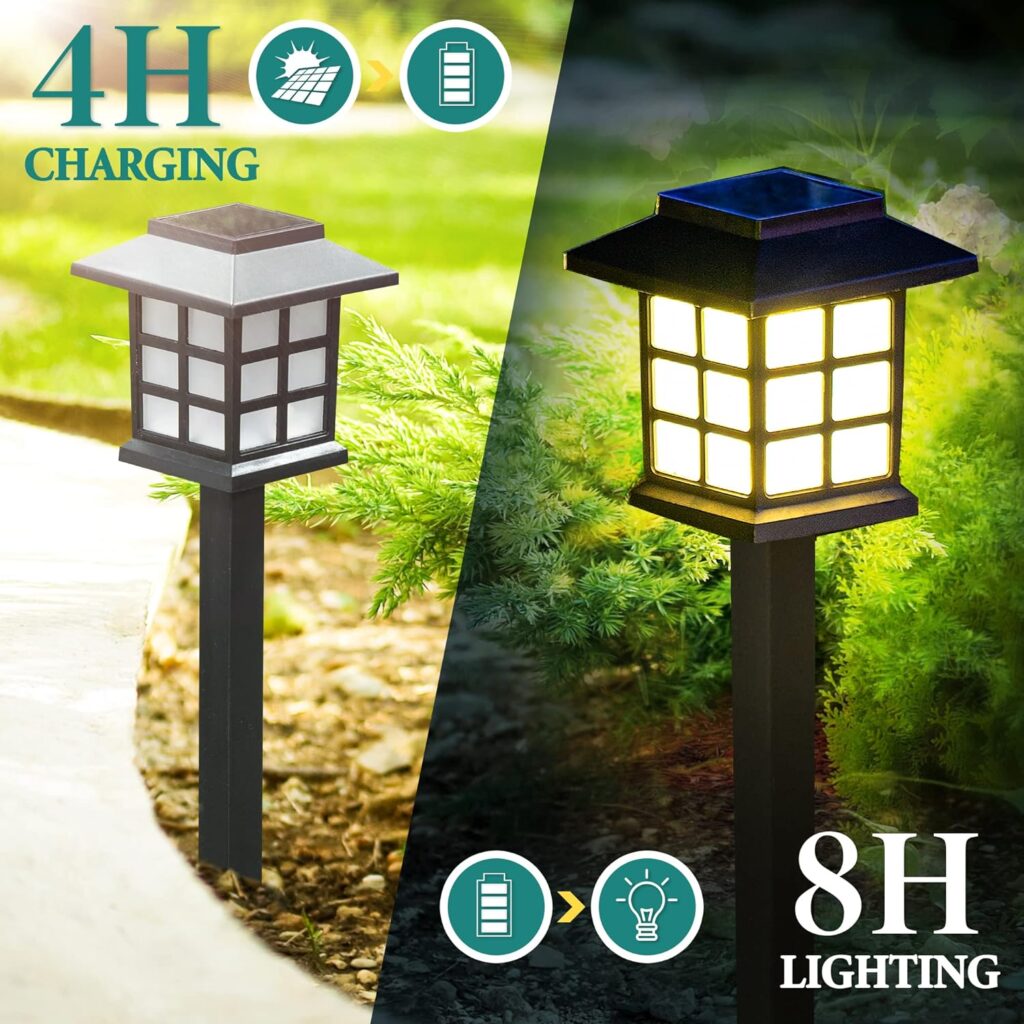 GIGALUMI Solar Outdoor Lights，8 Pack LED Solar Lights Outdoor Waterproof, Solar Walkway Lights Maintain 10 Hours of Lighting for Your Garden, Landscape, Path, Yard, Patio, Driveway