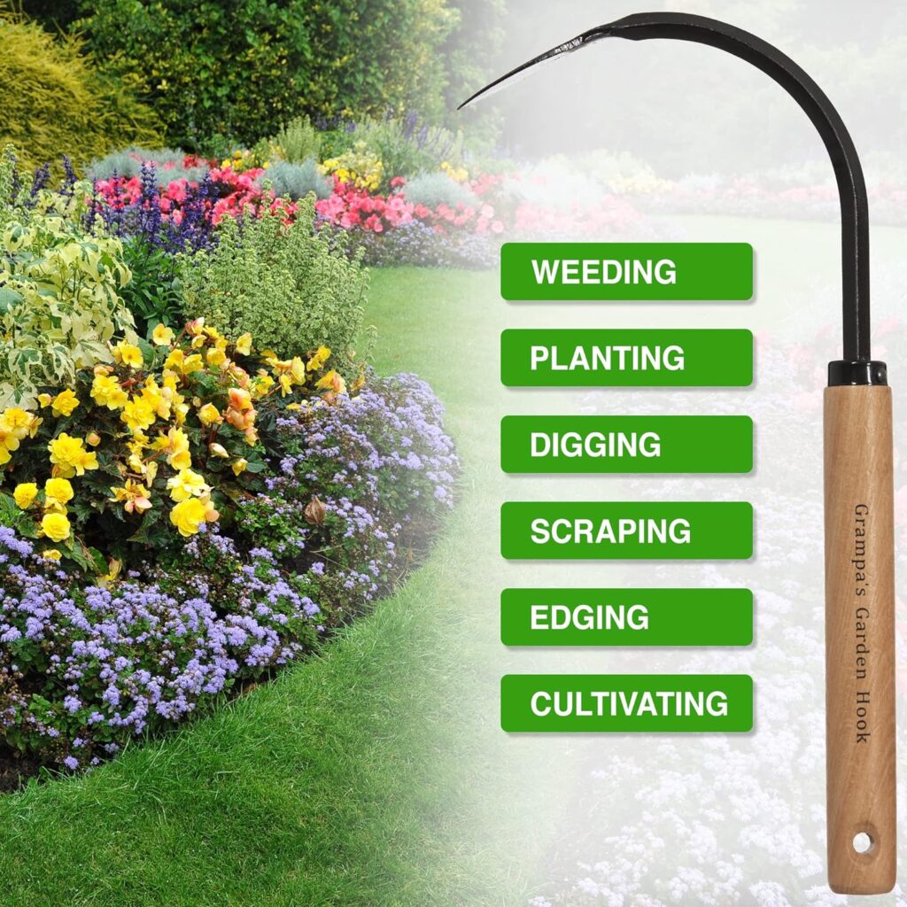 Grampas Garden Hook - Weed Puller Tool  Gardening Hand Cultivator - Versatile Tool That Functions as a Cultivator, Hand Tiller, Weeder,  Edging Tool - Lightweight  Durable to Use