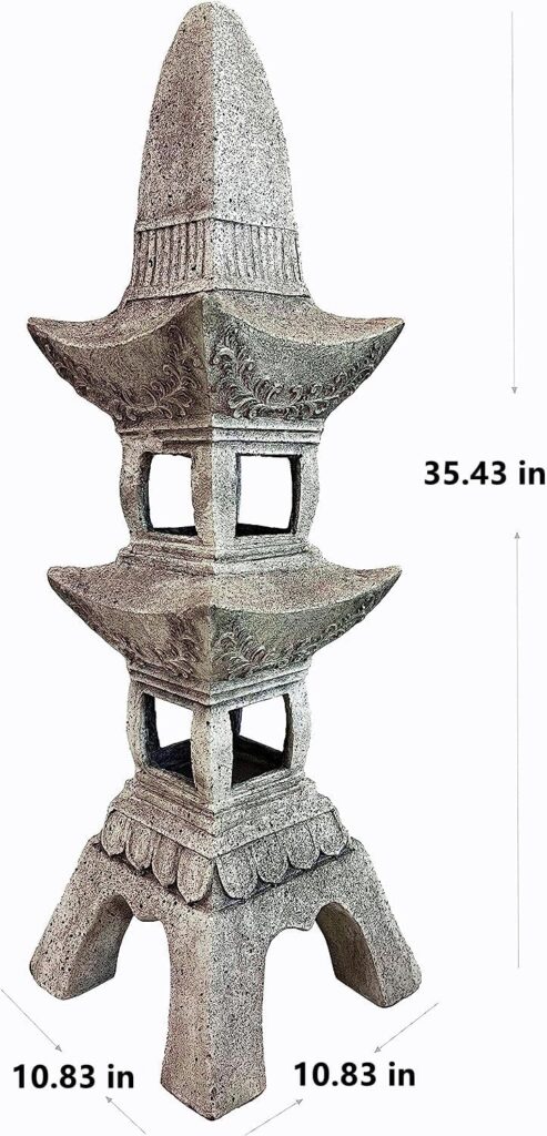 GRASOLAR 35.5’’High Asian Zen Pagoda Magnesium Oxide Tall Lantern Statue Outdoor Sculpture for Garden Backyard Decor Pagoda Statue Miniature Tower Lantern Landscape Garden Decoration