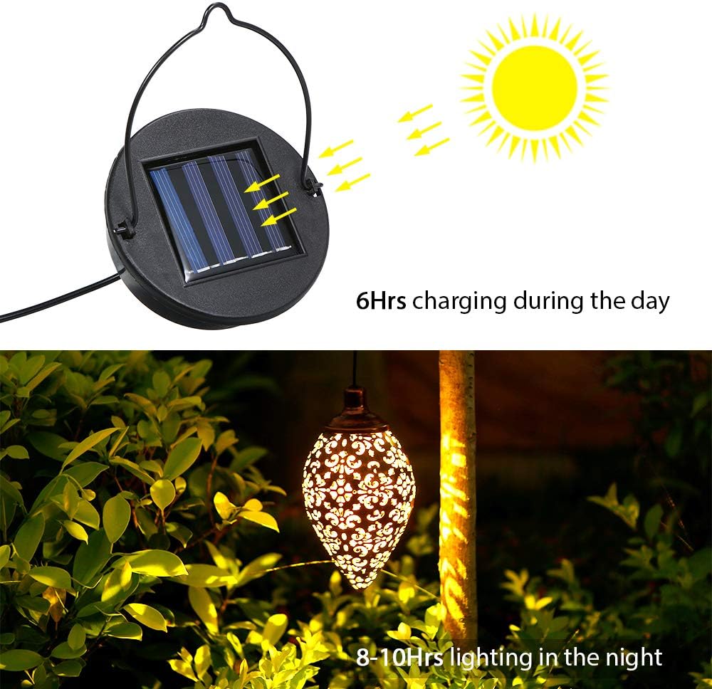 Hanging Solar Lights, Tomshine Solar Lantern LED Moroccan Garden Lights Metal Lamp Waterproof for Outdoor, Patio, Porch Hanging Decor