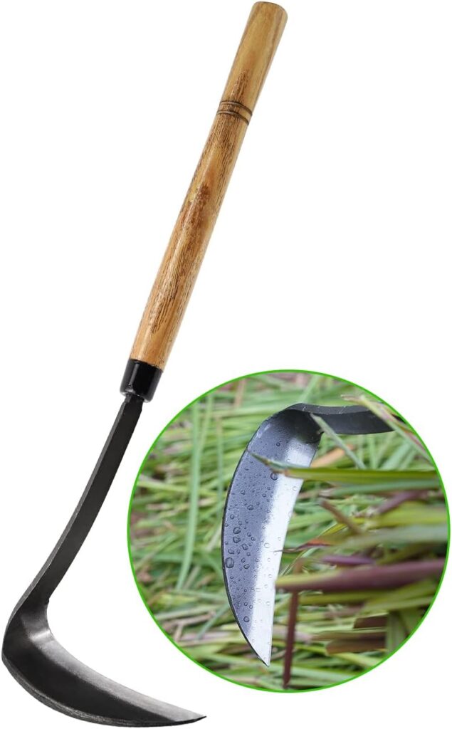 Japanese Weeding Sickle Hoe, 17 Gardening Hand Weeder Nejiri Kama Blade Tool Digging and Cutting Weed Remover, High-Carbon Steel One-Piece Molding with Hard Wood Handle, Very Sharp Edge Quick Work