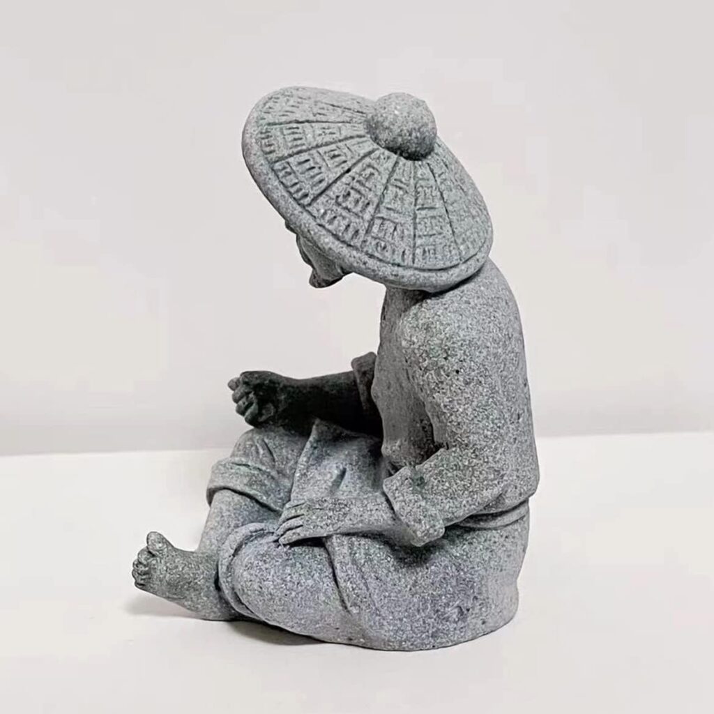 livelyfish Aquarium Mini Fisherman Statue Asian Zen Decoration Sitting Fishing Figurines Sandstone Vintage Ornament for Fish Tank Pot Garden Home Japanese Decor, A