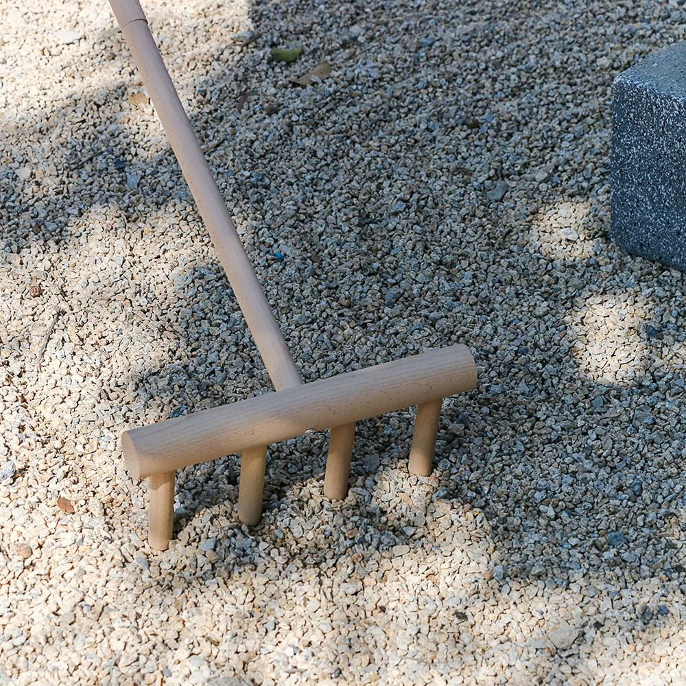 Outdoor Fullsize Zen Garden Rake - 48 L Big Wooden Japanese Meditation Sand Garden Rake Tool Accessory Kit DIY 4 Tines Large Solid Beech Landscaping Zen Rake for Rock Fairy Garden Art Decor