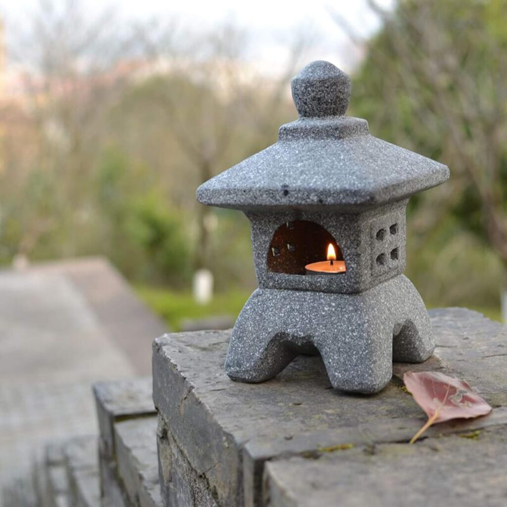 OwMell Miniature Japanese Style Pagoda Lantern for Garden Indoor Outdoor Statue Zen Garden Decor Clay Pagoda 7.5 Inch