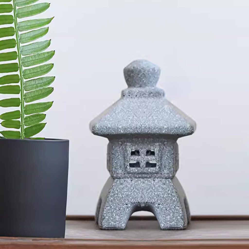 OwMell Miniature Japanese Style Pagoda Lantern for Garden Indoor Outdoor Statue Zen Garden Decor Clay Pagoda 7.5 Inch