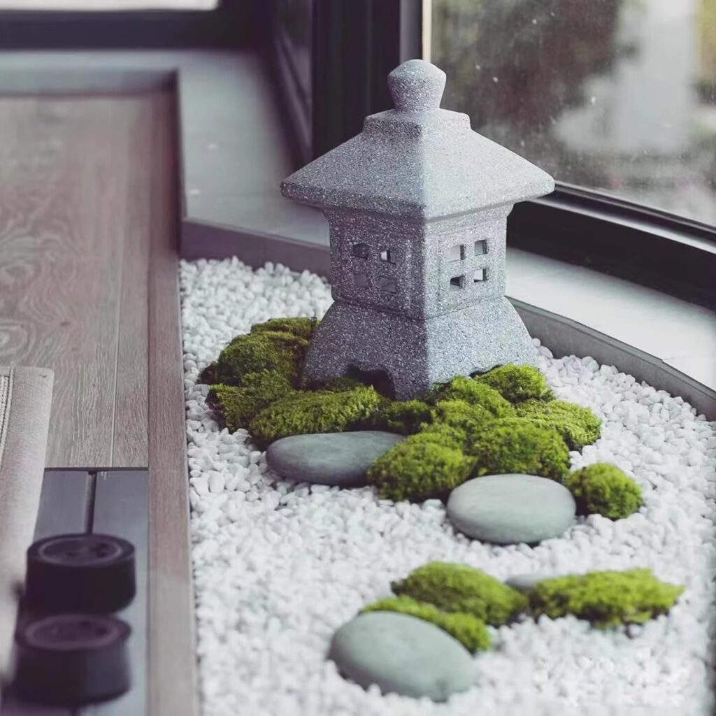 OwMell Miniature Japanese Style Pagoda Lantern for Garden Indoor Outdoor Statue Zen Garden Decor Clay Pagoda 7.5 Inch