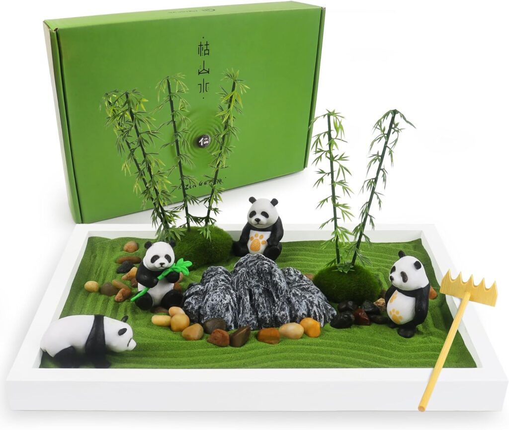 Panda Mini Zen Garden for Desk 11 x 8 Automatic Zen Garden Sand Bowl Japanese Desk Decor Zen Garden Accessories Kit Zen Decor Panda Gifts Rake Home Decor Room Decor