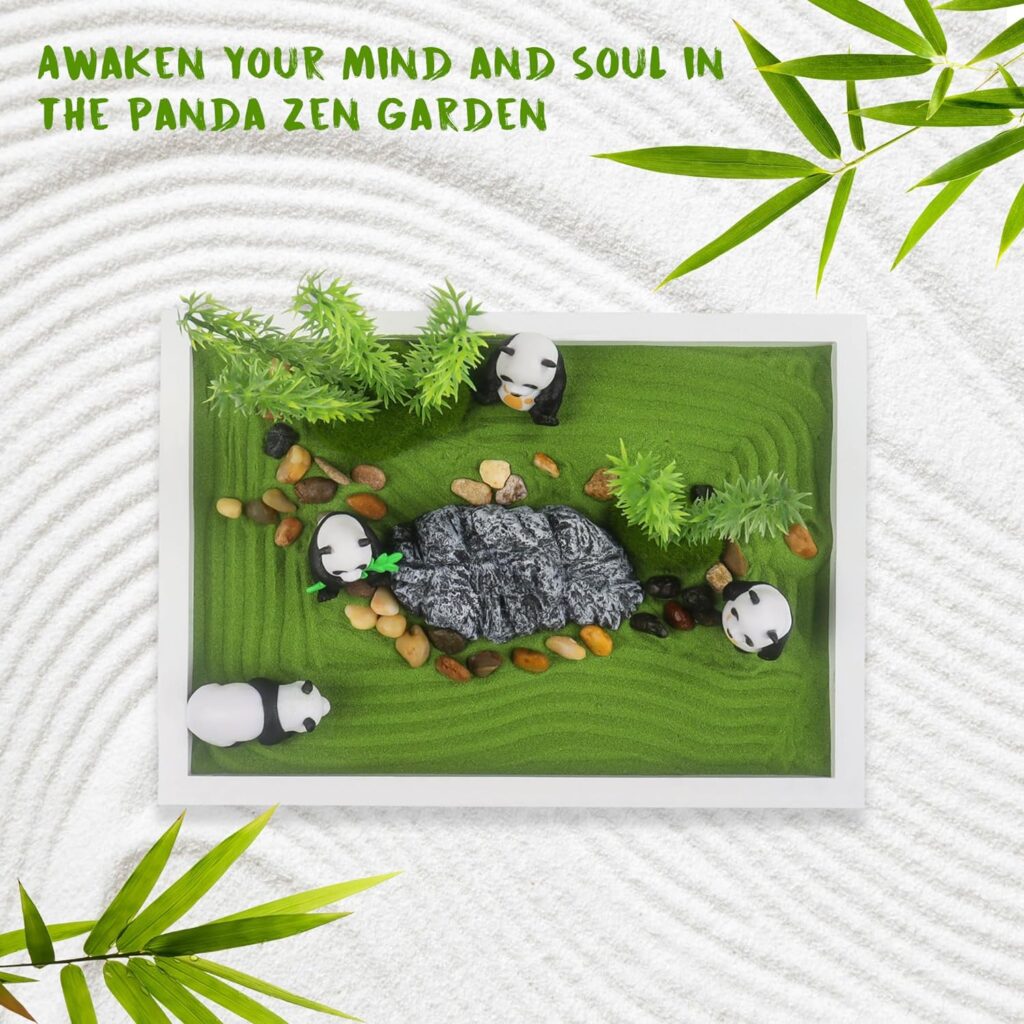 Panda Mini Zen Garden for Desk 11 x 8 Automatic Zen Garden Sand Bowl Japanese Desk Decor Zen Garden Accessories Kit Zen Decor Panda Gifts Rake Home Decor Room Decor