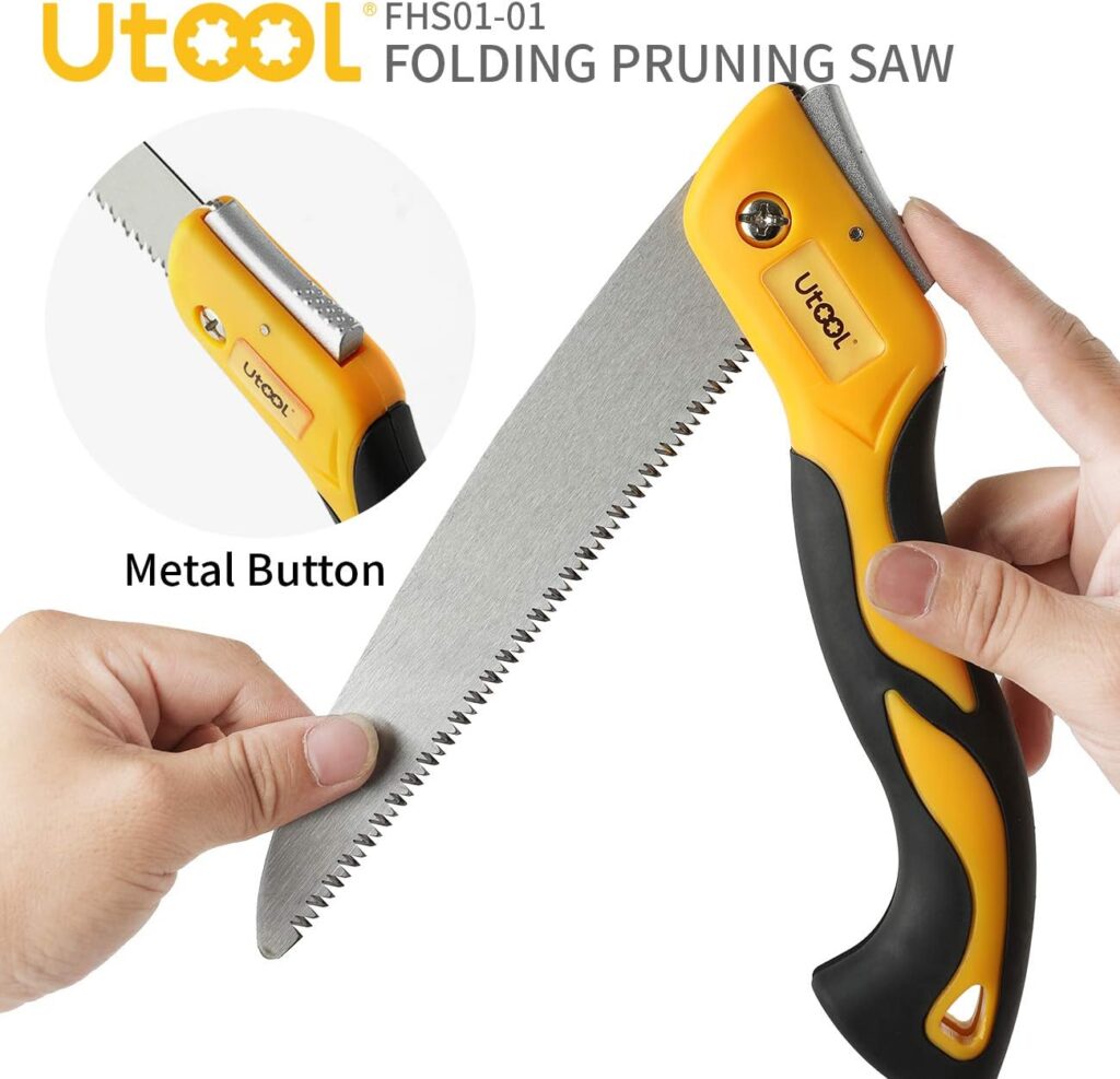 UTOOL Pruning Saw Folding Hand Saw with 7Inch Straight Blade and Japanese Style Triple-bevel Teeth for Pruning Bamboo, Trimming Tree Branches, Cutting Dry Wood, Sawing Bone