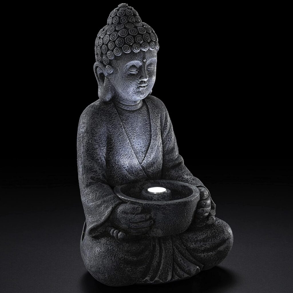 VP Home Buddha Statue for Home and Outdoor Decor, Solar Powered Flickering LED Garden Light, Zen Meditation, Spiritual Room Decor (Zen Buddha)