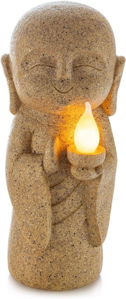 VP Home Buddha Statue for Home and Outdoor Decor, Solar Powered Flickering LED Garden Light, Zen Meditation, Spiritual Room Decor (Zen Buddha)