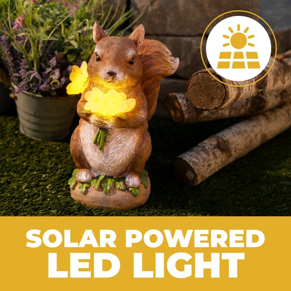 VP Home Charming Squirrel Solar Powered LED Outdoor Decor Garden Light Porcelain Squirrel Figurine Light Up Squirrel Gifts Garden Figurines Outdoor Solar Lawn Ornaments Squirrel Statue