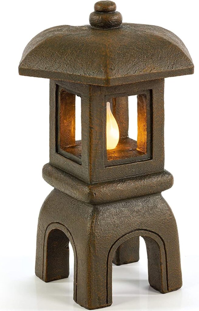 VP Home Pagoda Garden Statues Outdoor, Solar Powered Statue Japanese Garden Decor, Outdoor Zen Garden Lantern, Flickering LED Garden Light (Serenity Zen Pagoda)