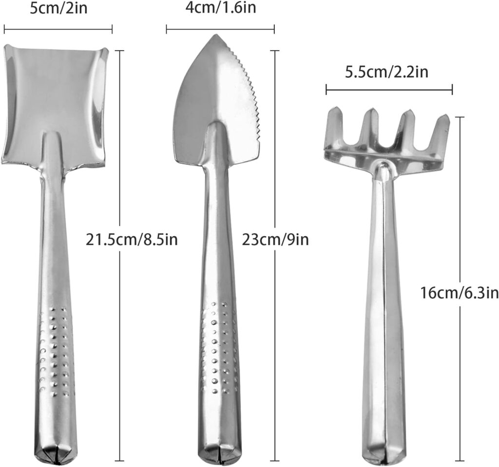 3 Pieces Mini Garden Plant Tool Set Stainless Steel Small Shovel Rake Spade Gardening Kit Lightweight Hand Trowel Transplant Trowel Hand Rake for Loose Succulents Potted Flower Seedling Soil