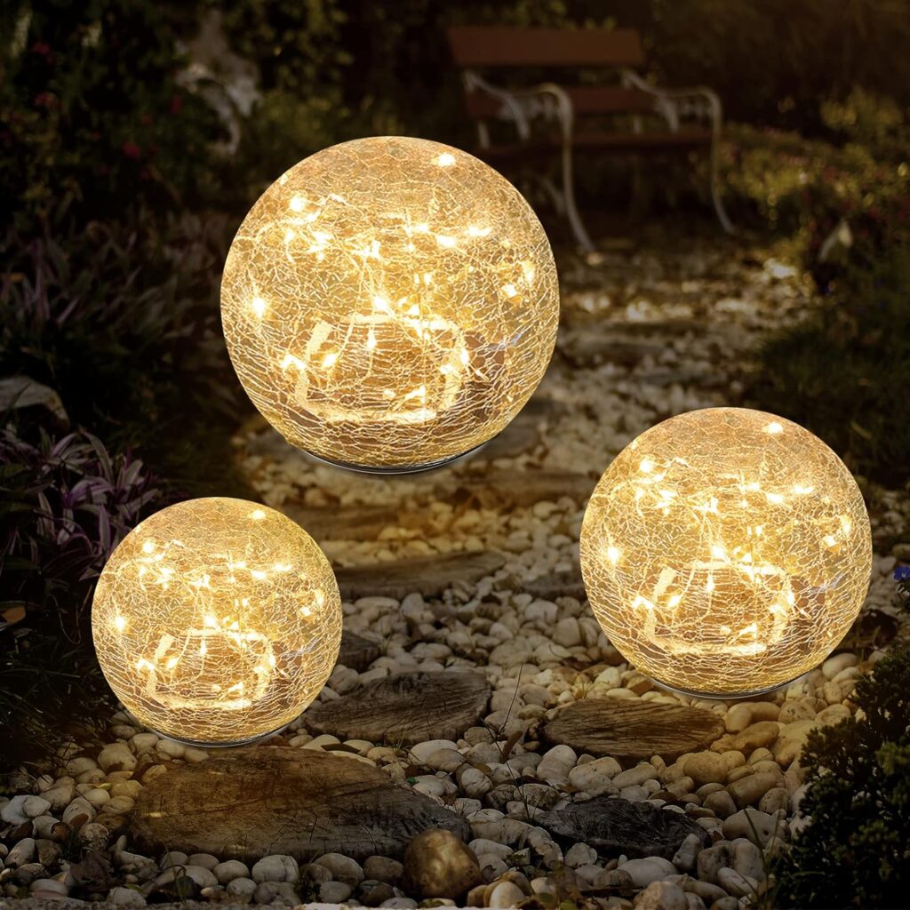 Bannad Garden Solar Lights, Cracked Glass Ball Waterproof Warm White LED for Outdoor Decor Decorations Pathway Patio Yard Lawn, 1 Globe (4.7Inch)